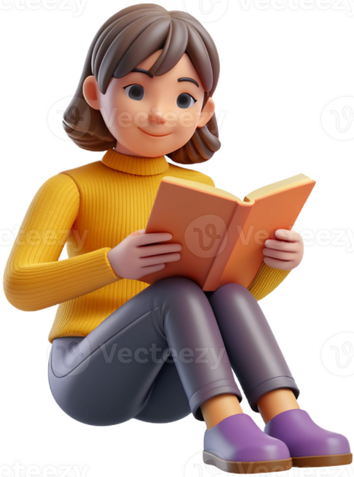 3d cartoon reading a book png