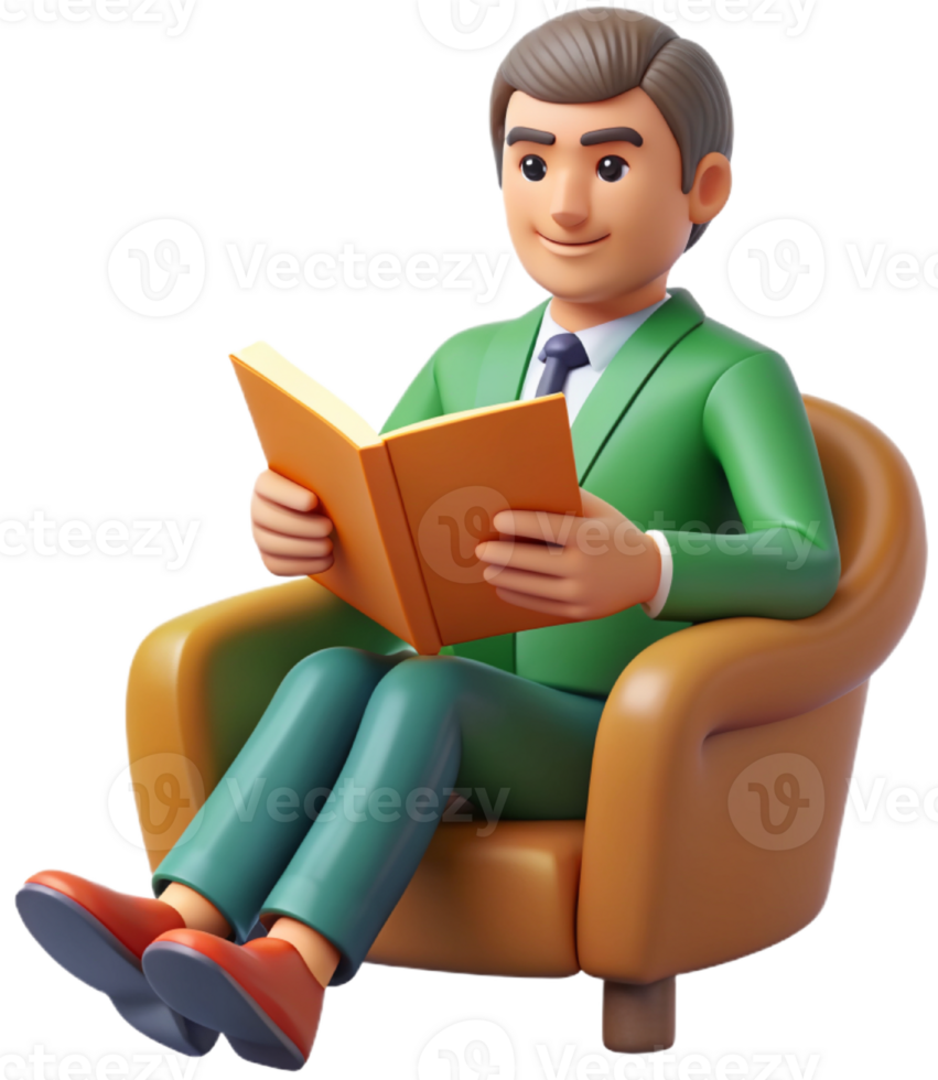 3d cartoon reading a book png