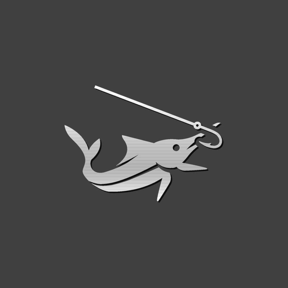Fish icon in metallic grey color style. Sport fishing marlin sailfish vector