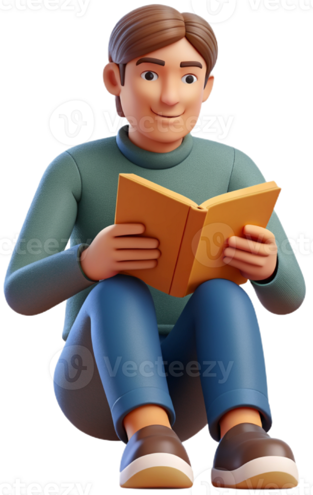 3d cartoon reading a book png