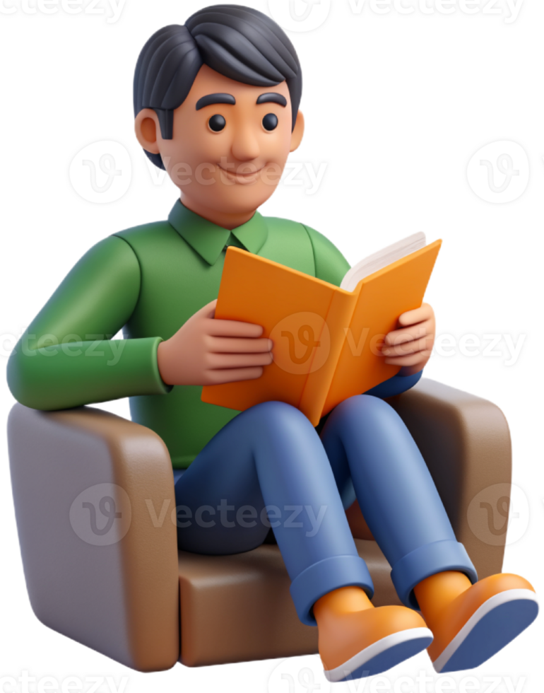 3d cartoon reading a book png