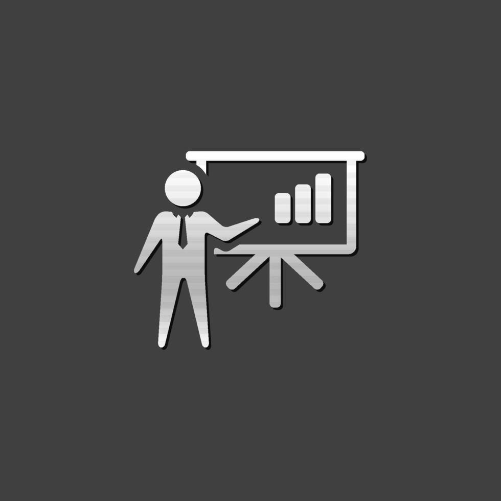 Businessman chart icon in metallic grey color style. Business presentation meeting vector