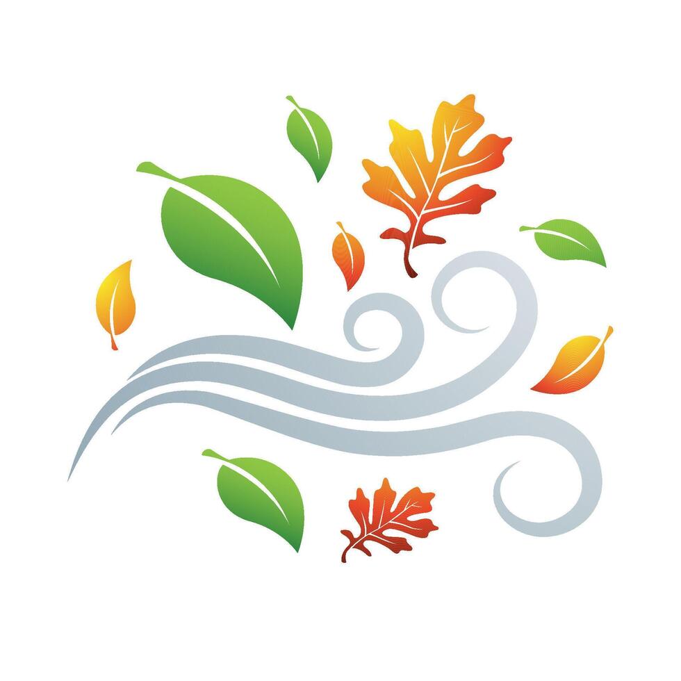 Autumn leaves icon in color. Falls wind blow season vector