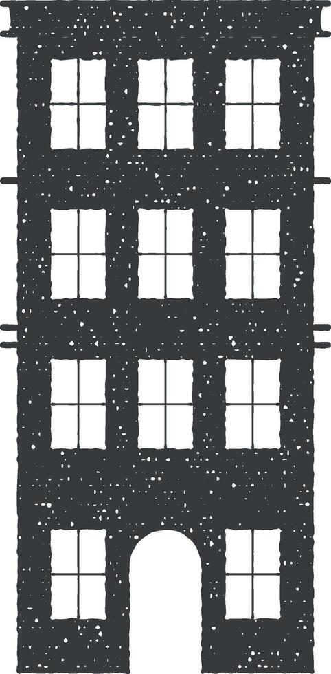 edificio icono vector ilustración en sello estilo