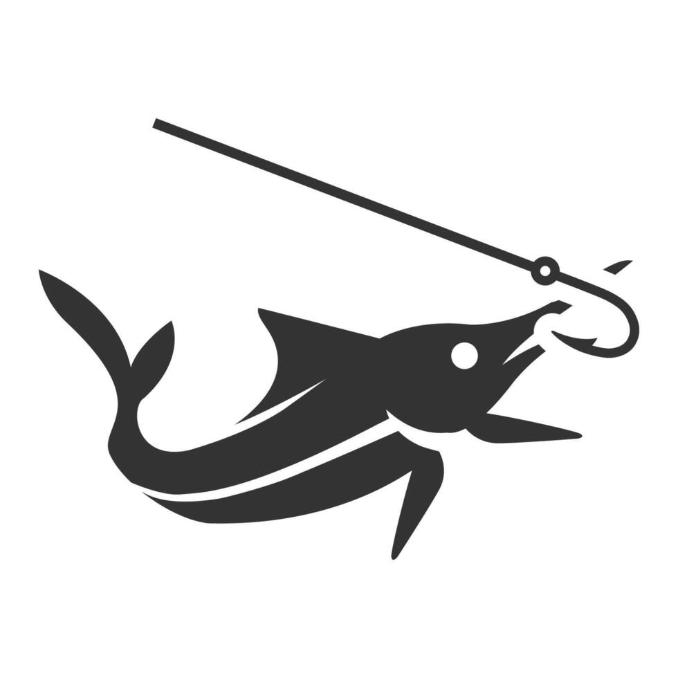 negro y blanco icono enganchado pescado vector