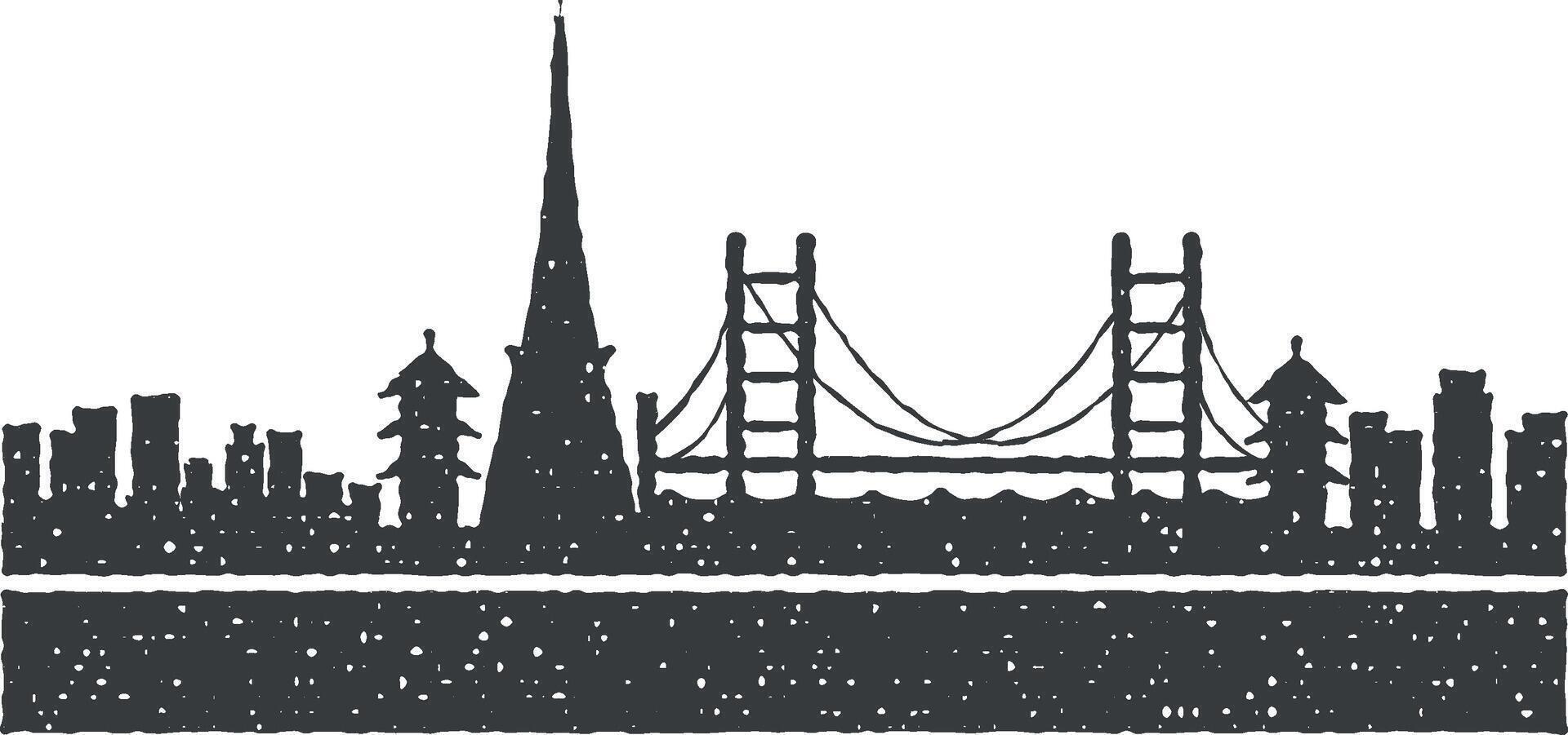 Tokyo detailed skyline icon vector illustration in stamp style