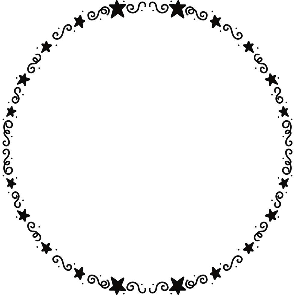 black star circle frame. Wreath ring border. Isolated with transparent background png