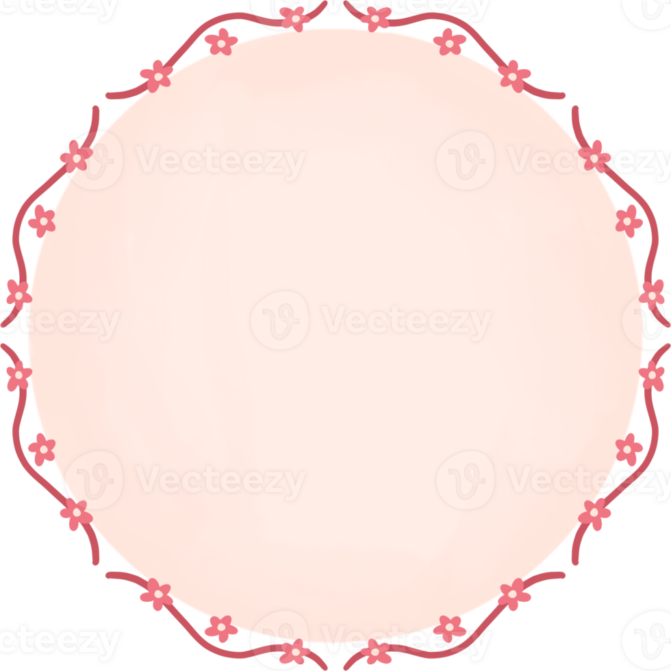 Abstract flower circle frame. Wreath ring border. Isolated with transparent background png