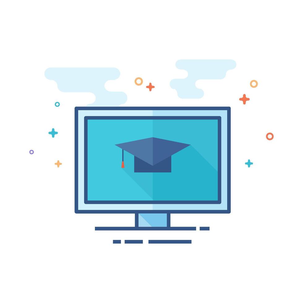 Online education icon flat color style vector illustration