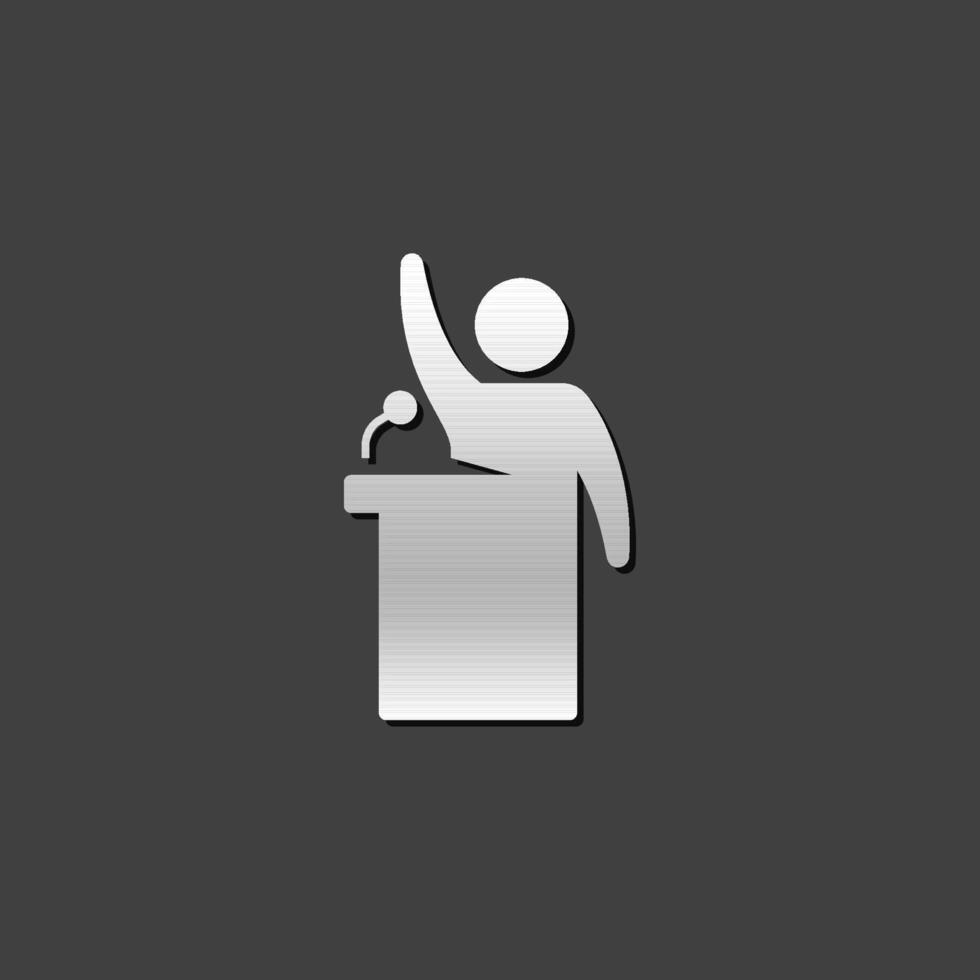 Auctioneer icon in metallic grey color style. Business auction bidding marketplace vector