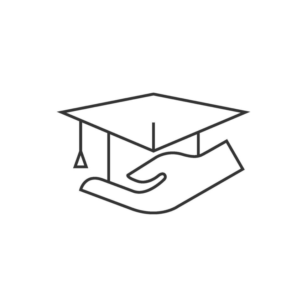 Hand holding diploma icon in thin outline style vector