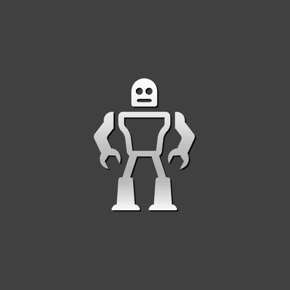 Toy robot icon in metallic grey color style.Children kids mechanical vector