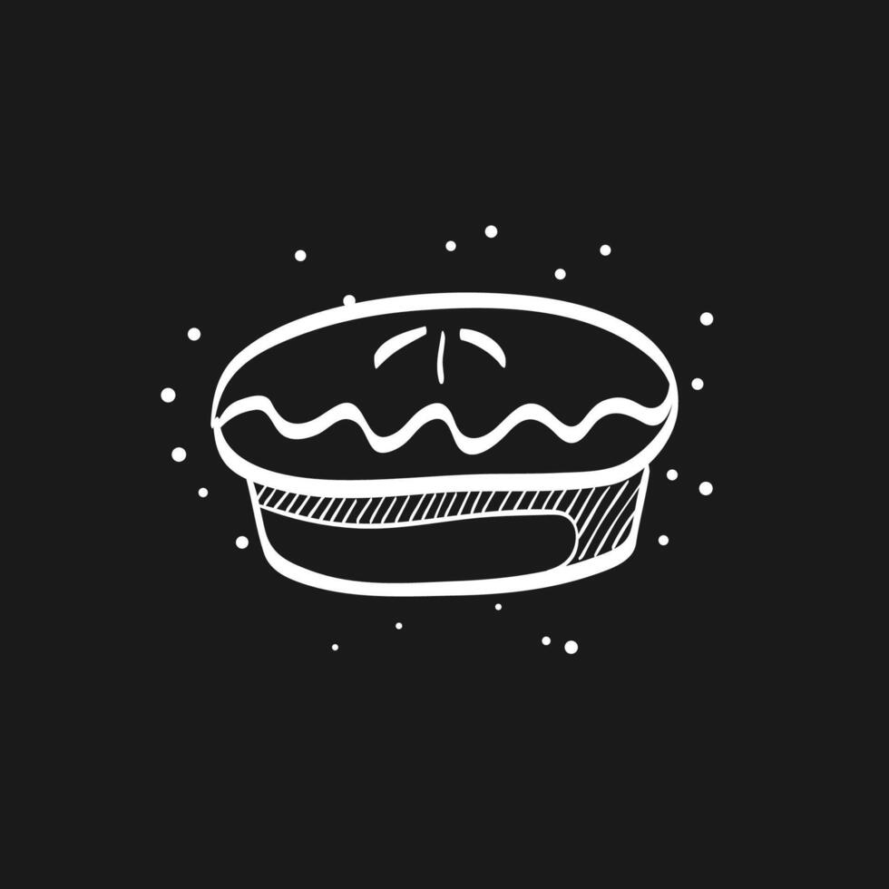 Cake icon in doodle sketch lines. Food sweet delicious glazed chocolate dessert vector