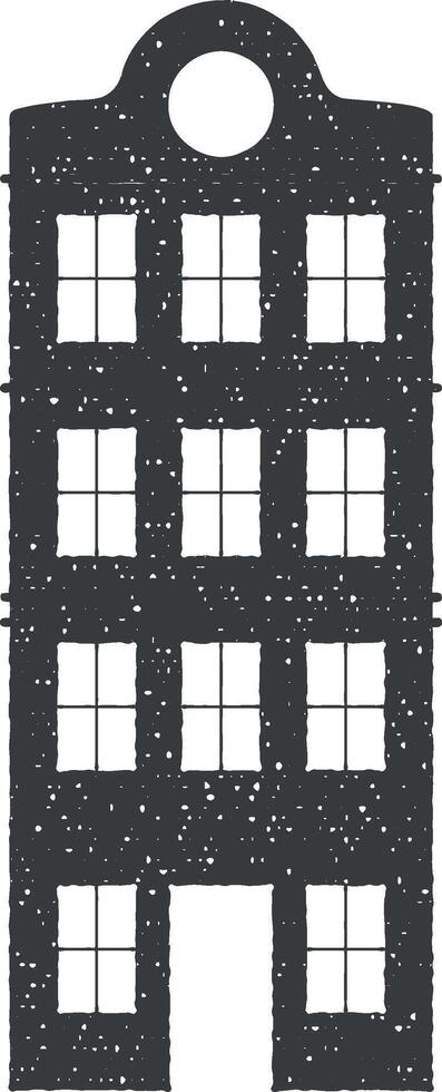 edificio icono vector ilustración en sello estilo