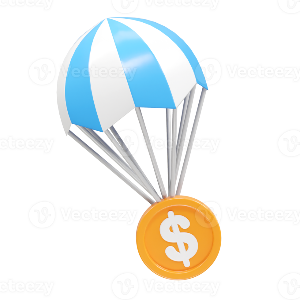 Parachute icon 3d illustration 3d rendering element png