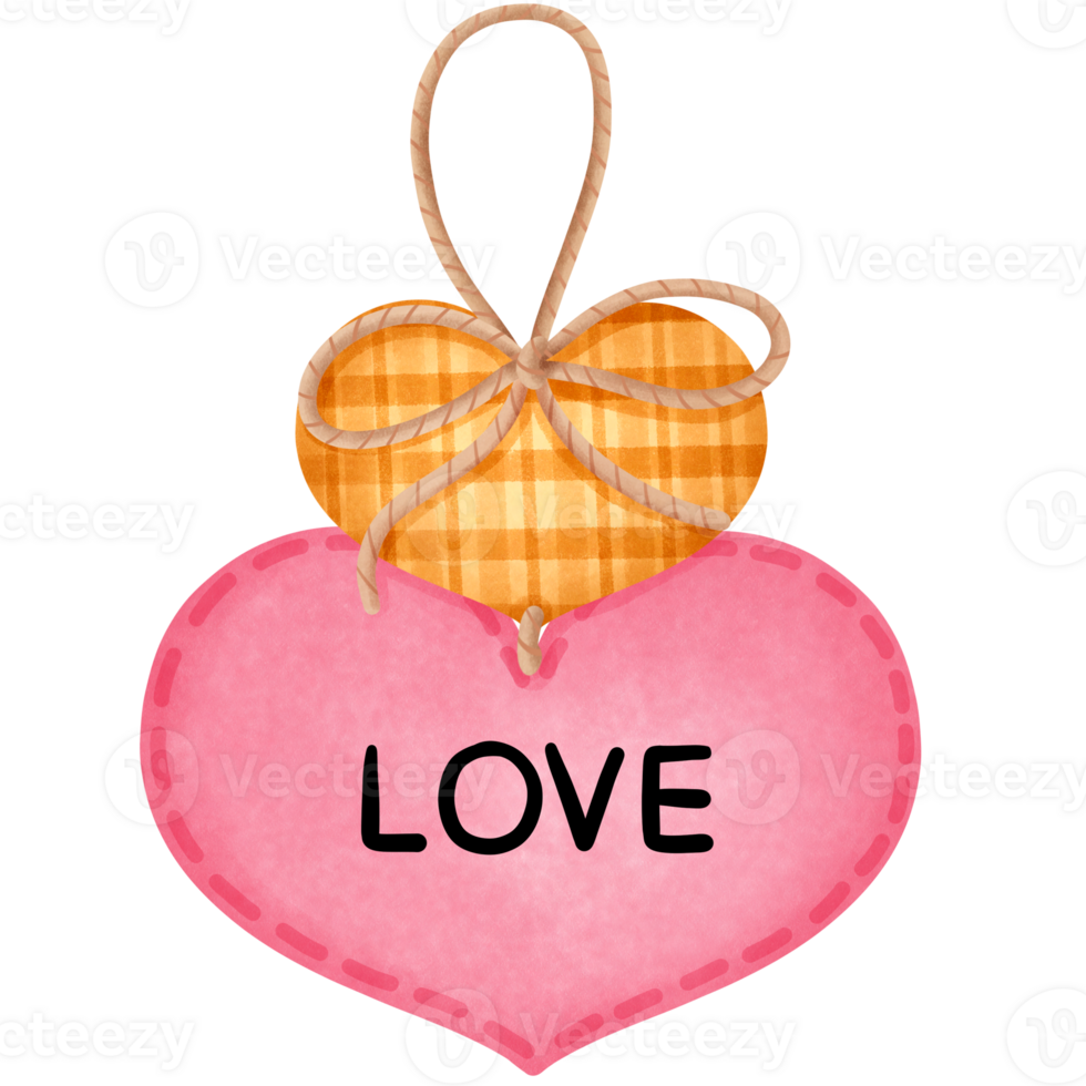 Valentines day hanging tag heart shaped with pink color and love clipart. png