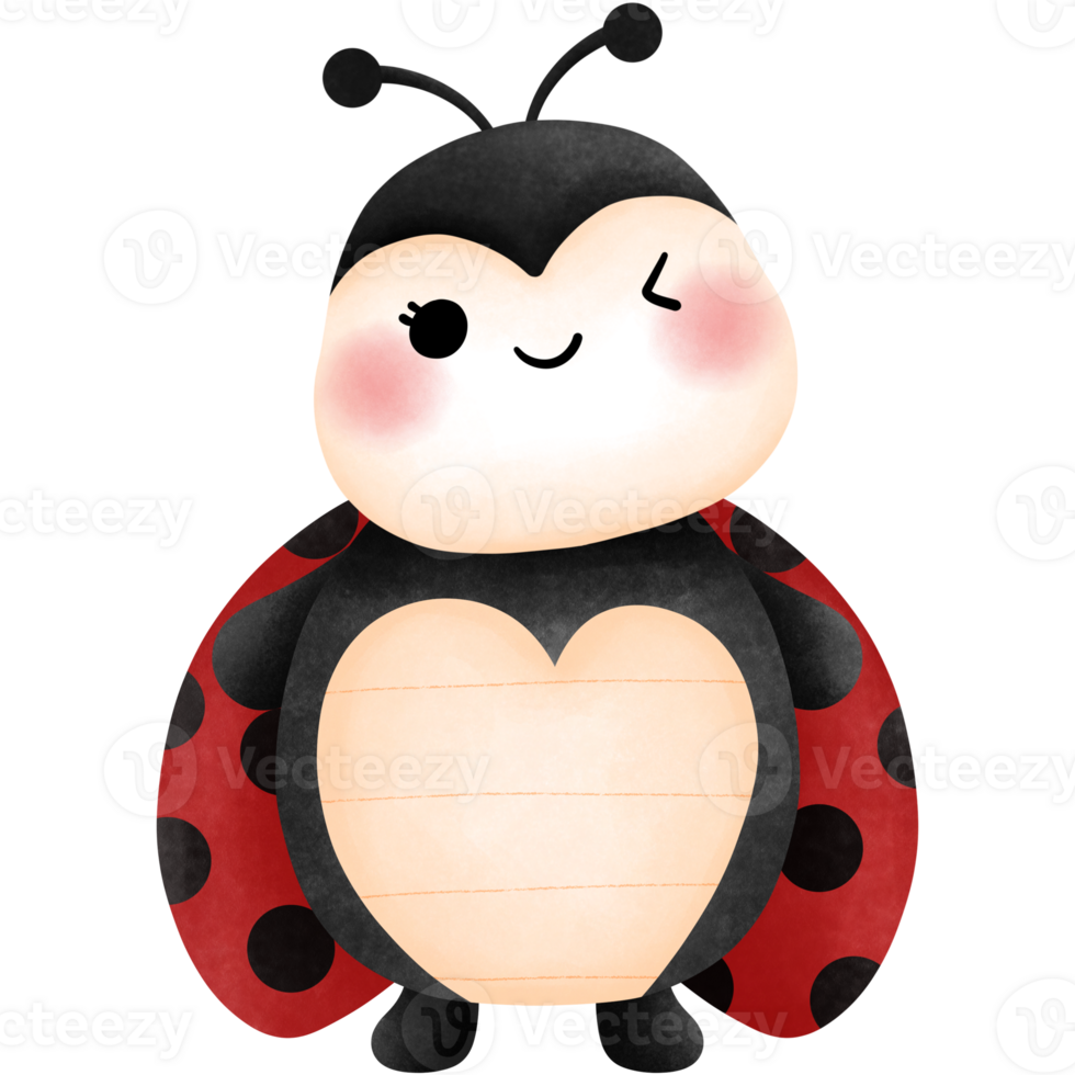 Playful watercolor ladybug clipart. Vibrant illustration of a bug for nursery decoration. png