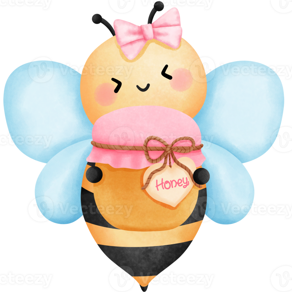 Valentine little bee with honey jar clipart, Watercolor illustration with cute honeybee and valentines sweet. png