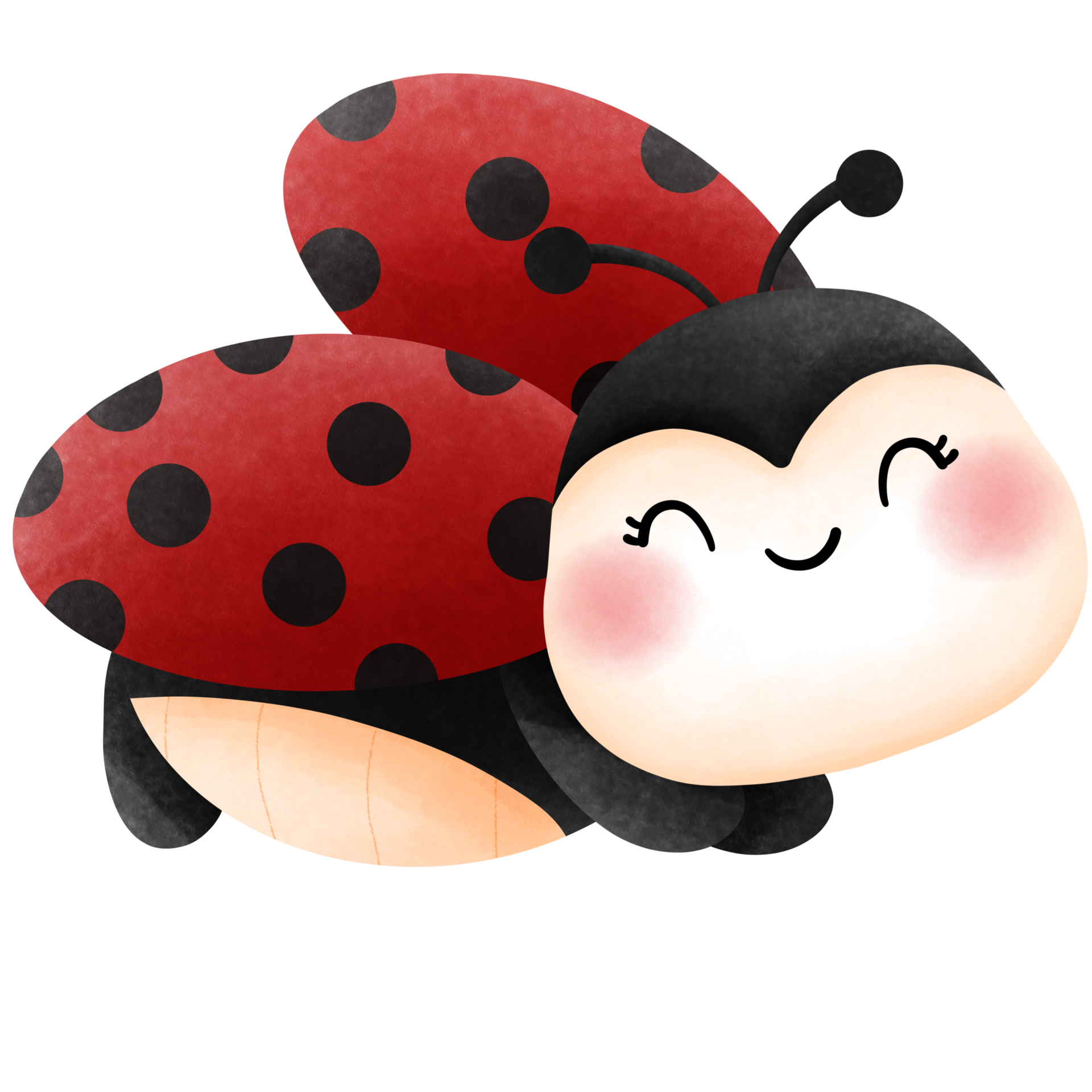 Happy baby ladybug flying watercolor clipart, Adorable cute insect