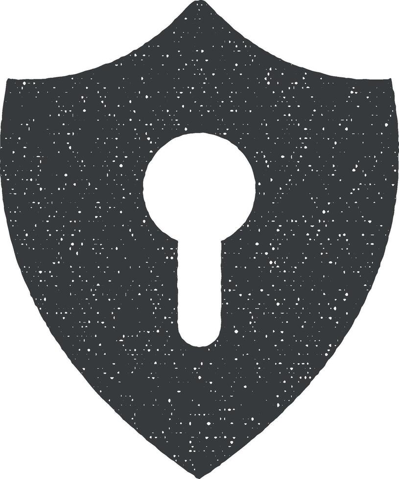 shield and keyhole vector icon illustration with stamp effect