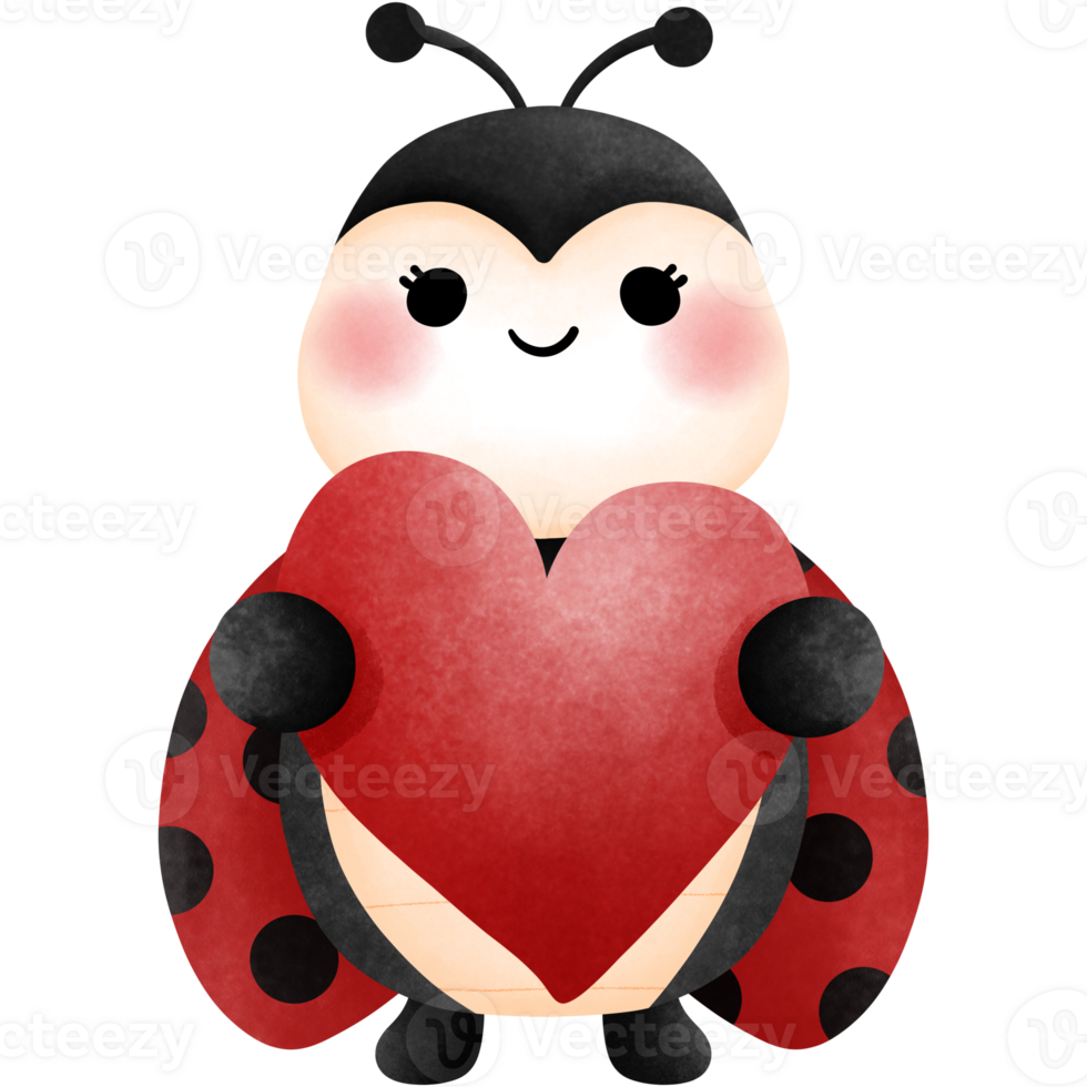 adorável namorados joaninha com vermelho coração clipart, amor erro, fofa joaninha dentro amor ilustração. png