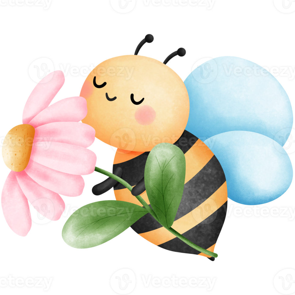 bij en roze madeliefje bloem clip art, waterverf insect illustratie, zoemend met aard schoonheid. png