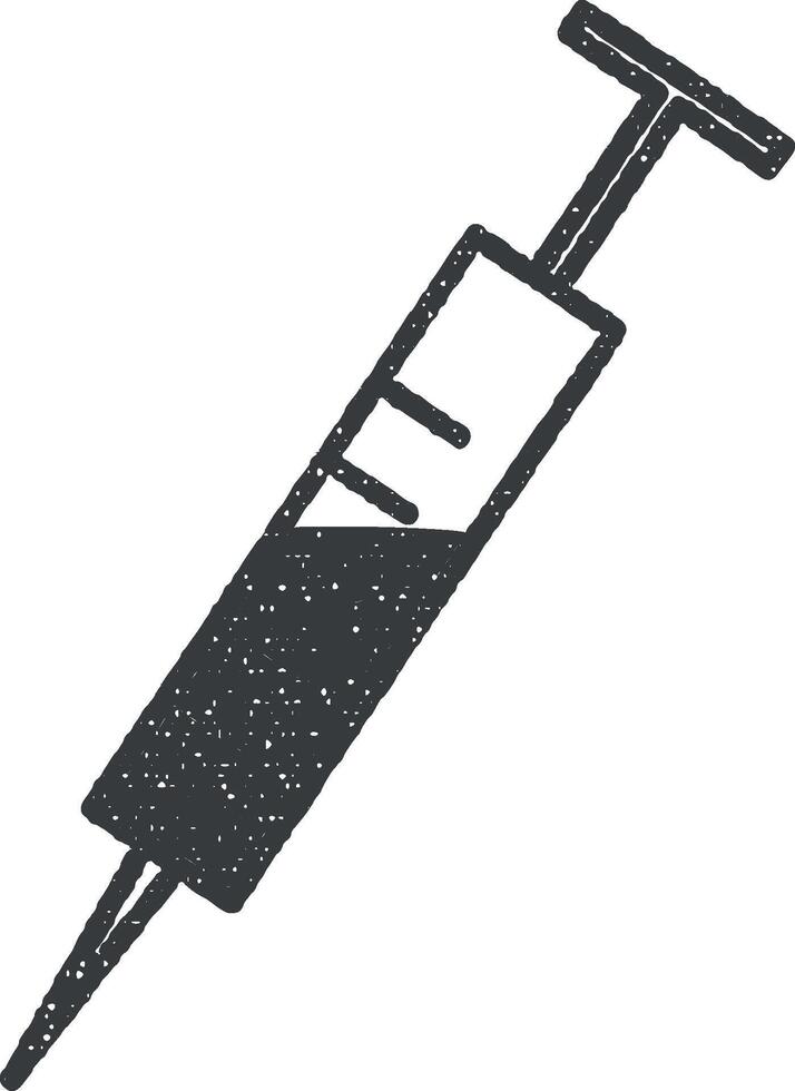 jeringuilla icono vector ilustración en sello estilo