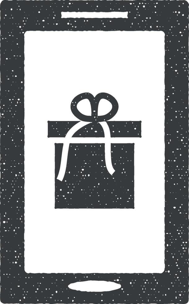 Ecommerce, gift, phone vector icon illustration with stamp effect