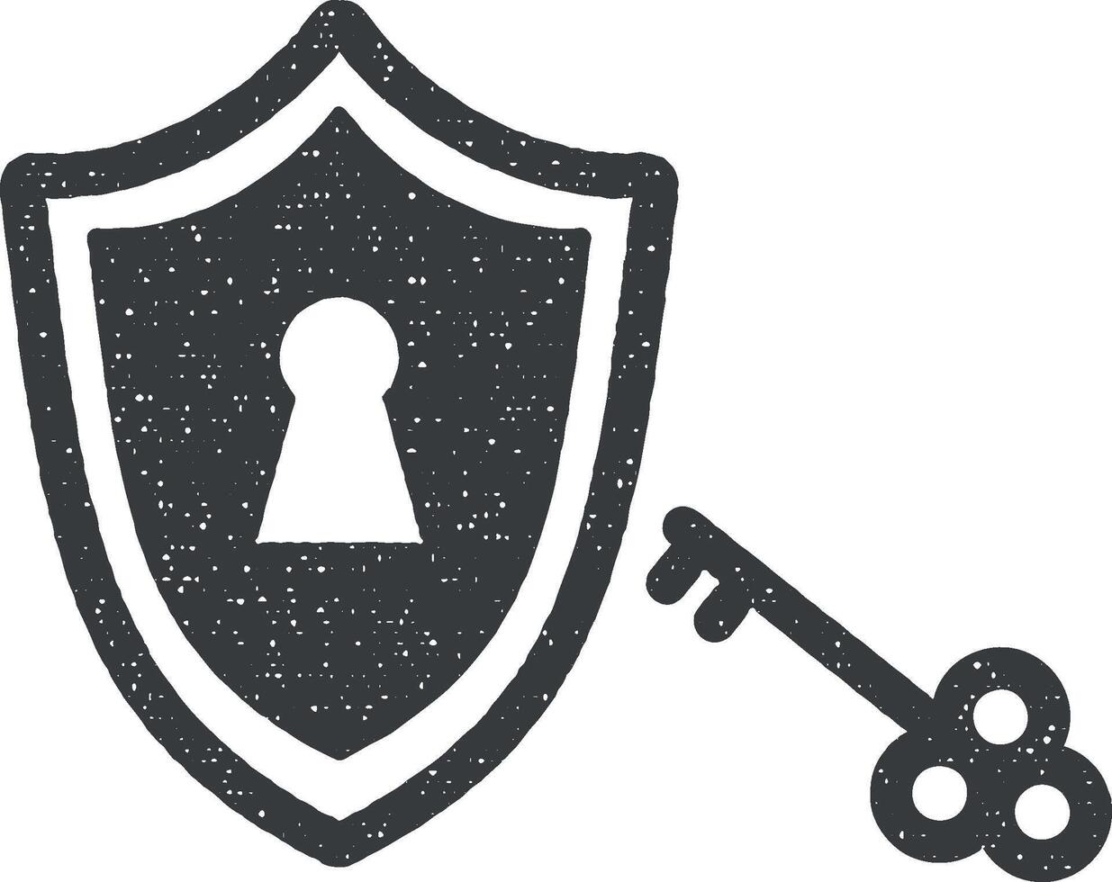 Antivirus shield, passcode, protection unlock, safety lock, security key vector icon illustration with stamp effect