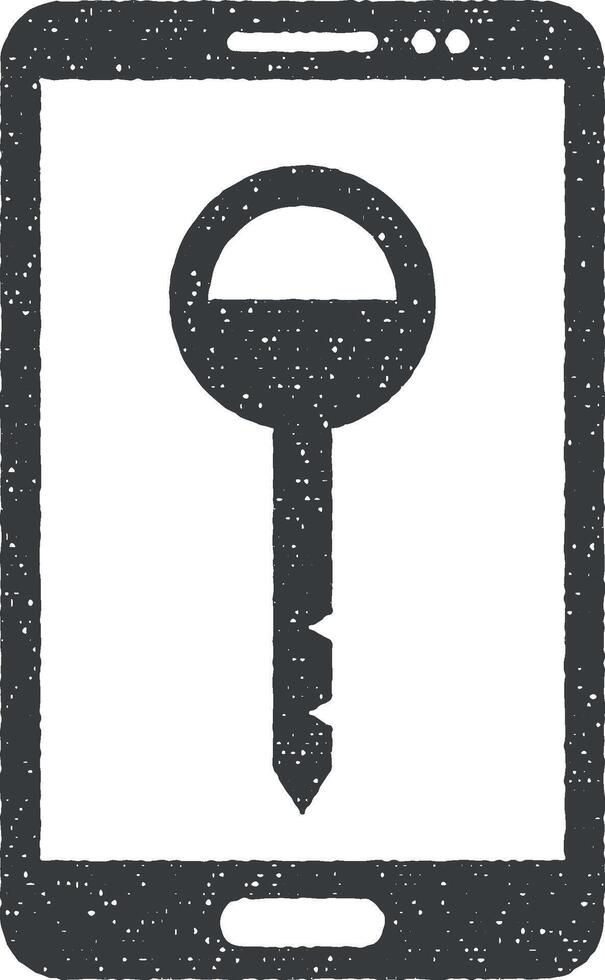 Mobile key, mobile password, security lock, smartphone passcode, smartphone protection vector icon illustration with stamp effect