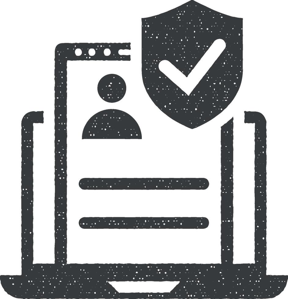 Online document protection, online privacy concept, privacy policy, user account protection, user interface protection vector icon illustration with stamp effect