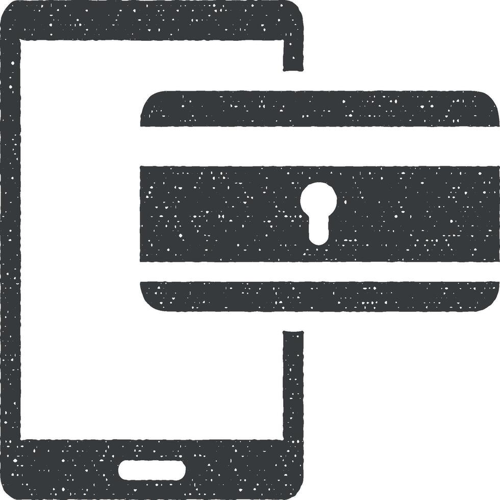 Mobile banking safety concept, secure mobile banking, secure online payment, secure payment by mobile, secure transaction via smartphone vector icon illustration with stamp effect