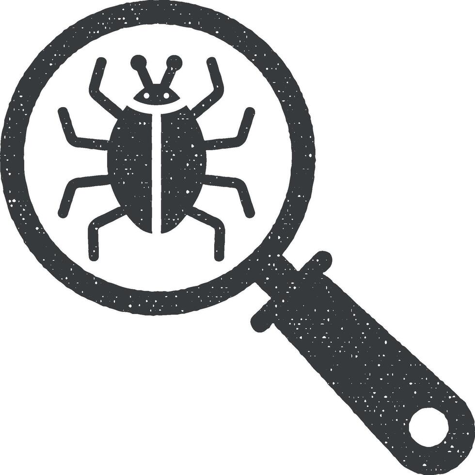 error inspección, computadora virus, corrompido archivo, Internet seguridad, malware buscar vector icono ilustración con sello efecto