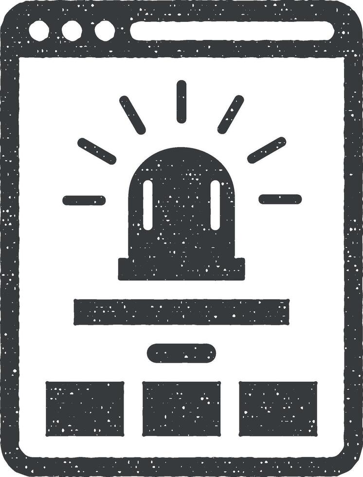 Buzz feed, document crash, virus alert, web threat, webpage alert vector icon illustration with stamp effect
