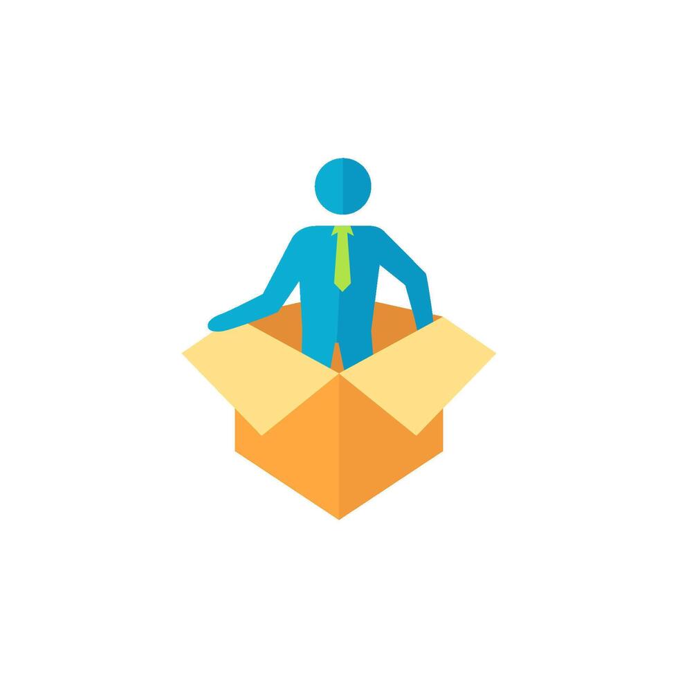 Businessman challenge icon in flat color style. Business metaphor man exit boundary out of the box vector