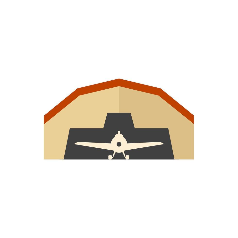 Airplane hangar icon in flat color style. Aviation repair maintenance building structure vector