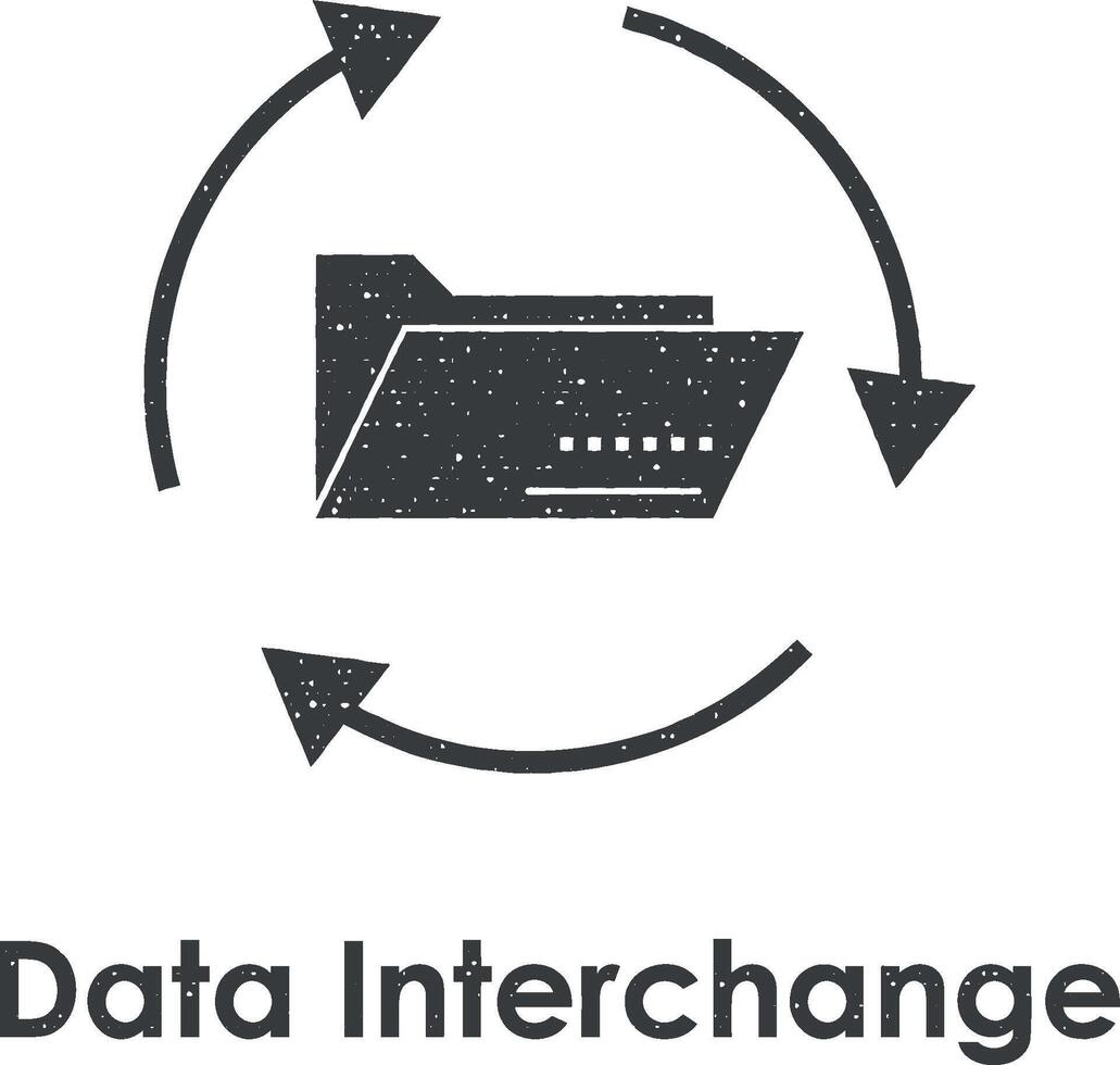 carpeta, círculo, flecha, datos intercambio vector icono ilustración con sello efecto