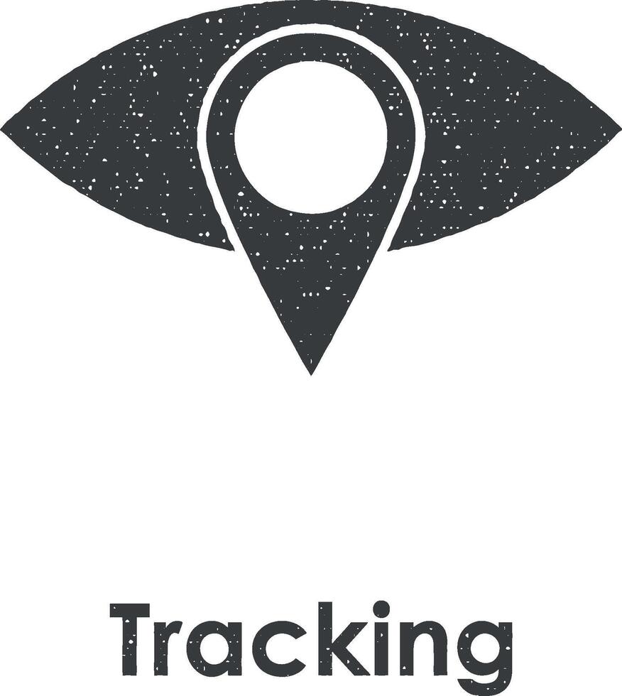 eye, pin, tracking vector icon illustration with stamp effect