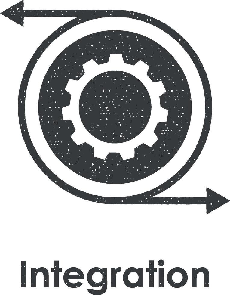círculo, engranaje, flecha, integración vector icono ilustración con sello efecto