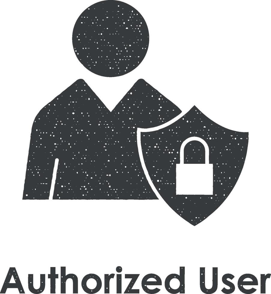 usuario, proteger, cerrar con llave, autorizado usuario vector icono ilustración con sello efecto