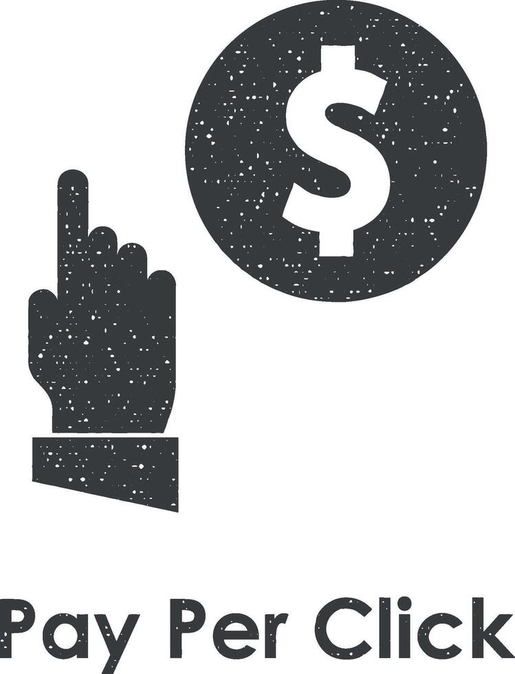 mano, dólar, pagar por hacer clic vector icono ilustración con sello efecto