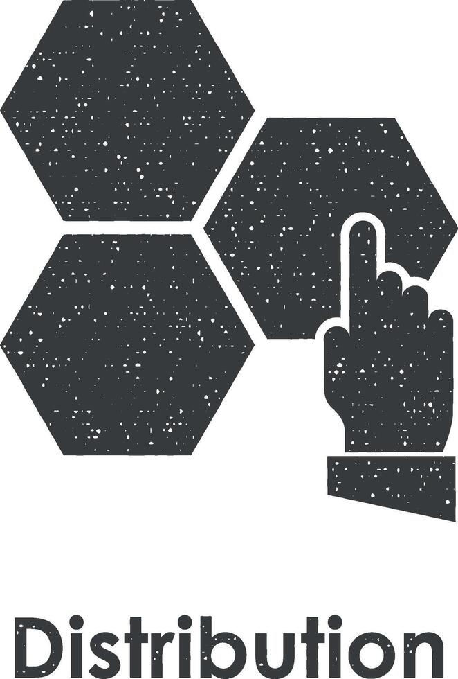 distribution, hand, hexagon vector icon illustration with stamp effect