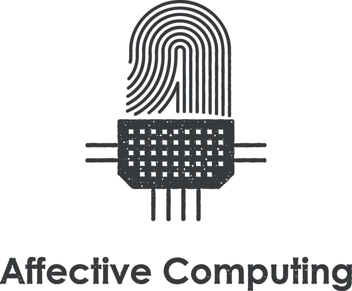 fingerprint, hexagon, affective computing vector icon illustration with stamp effect