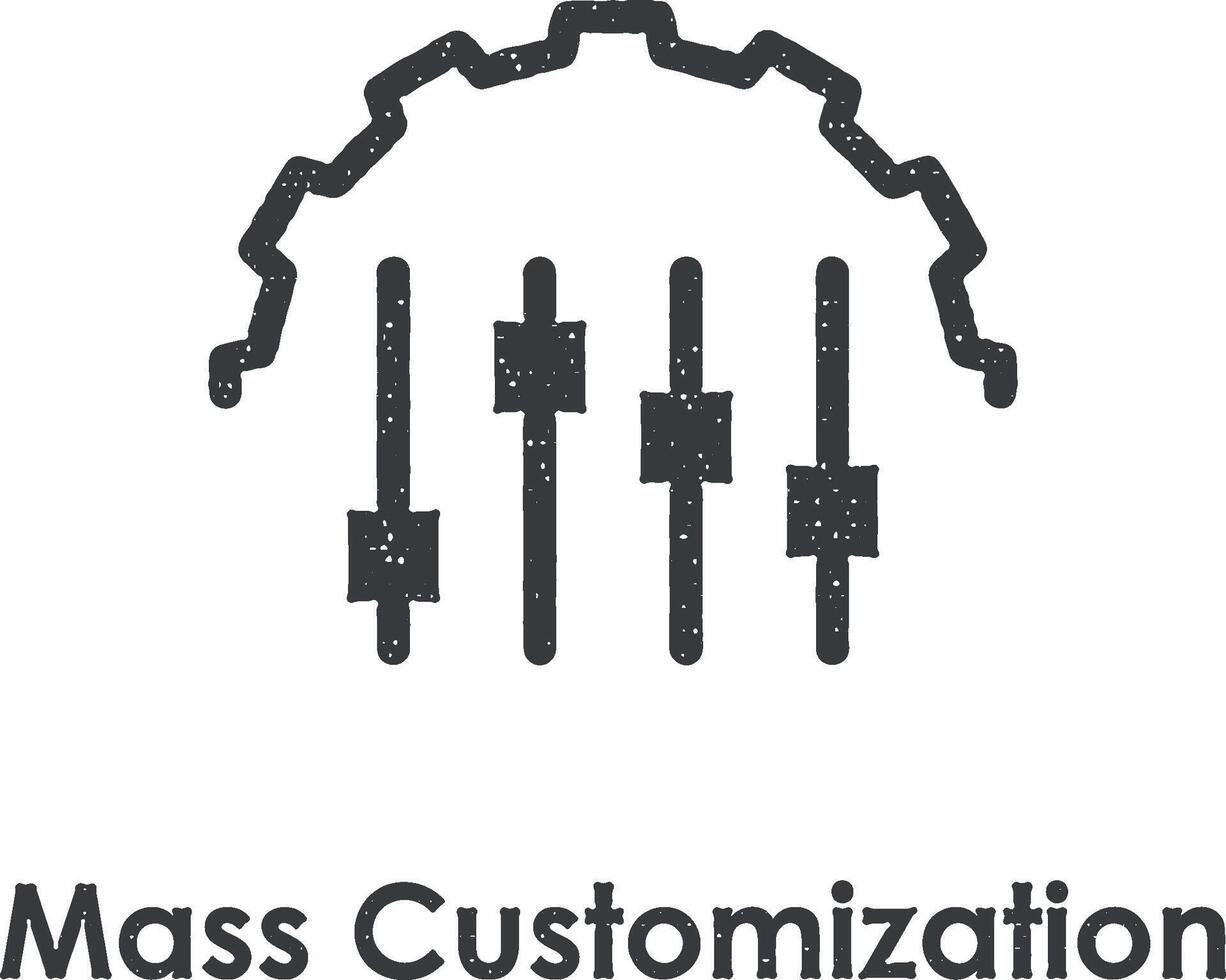 gear, volume mixer, mass customization vector icon illustration with stamp effect