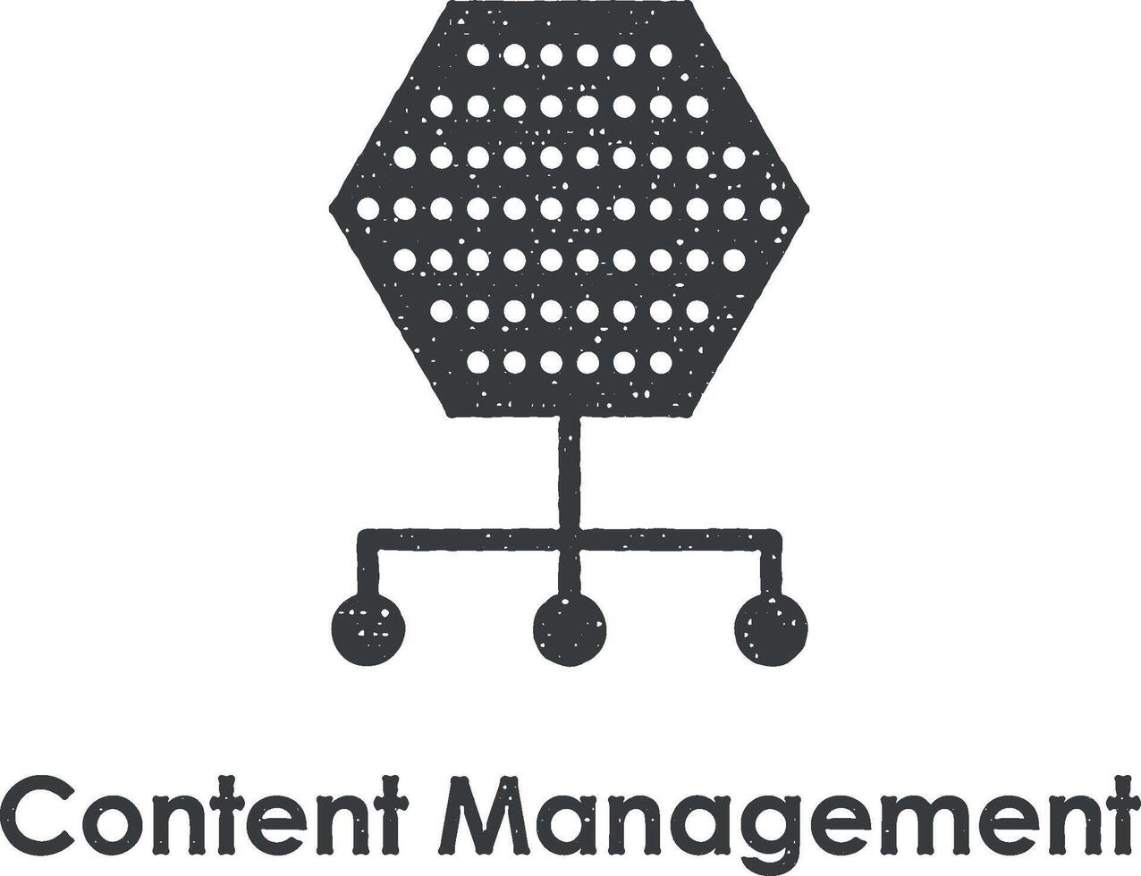 hexagon, connection, content management vector icon illustration with stamp effect