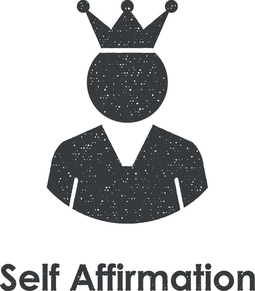 worker, crown, self affirmation vector icon illustration with stamp effect