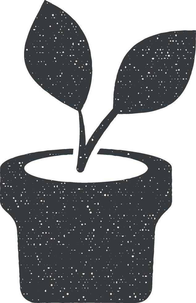 pot, sprout vector icon illustration with stamp effect