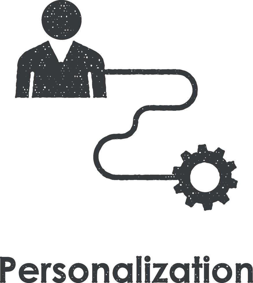 obrero, conexión, engranaje, personalización vector icono ilustración con sello efecto