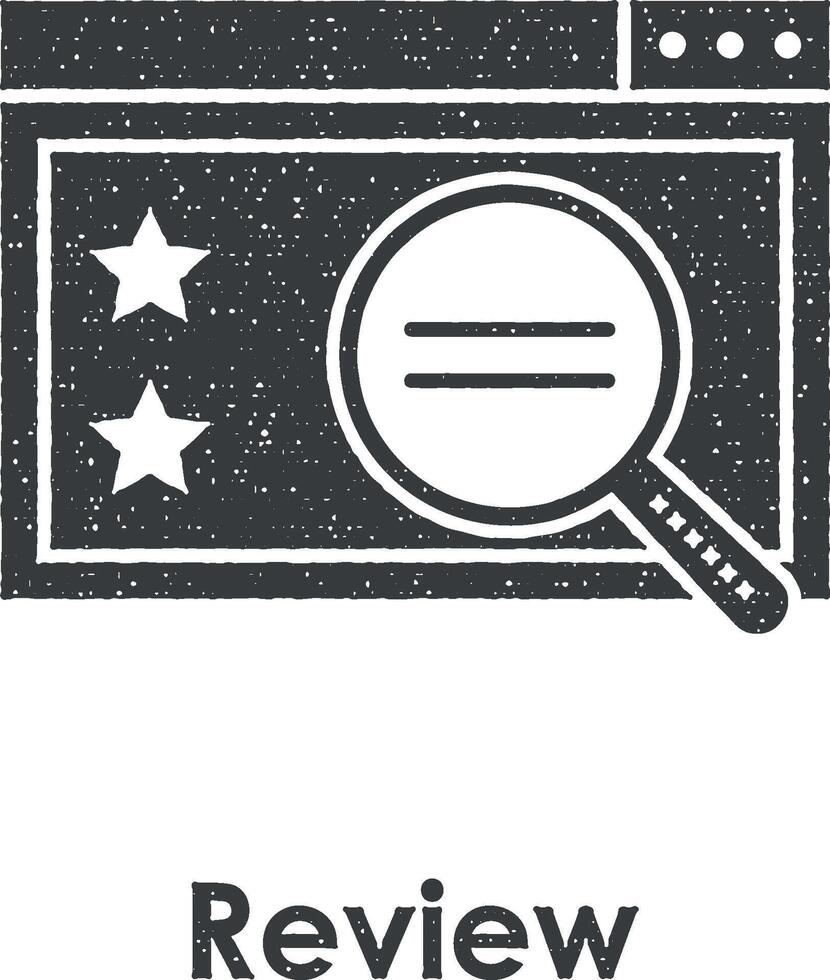web browser, magnifier, stars, review vector icon illustration with stamp effect