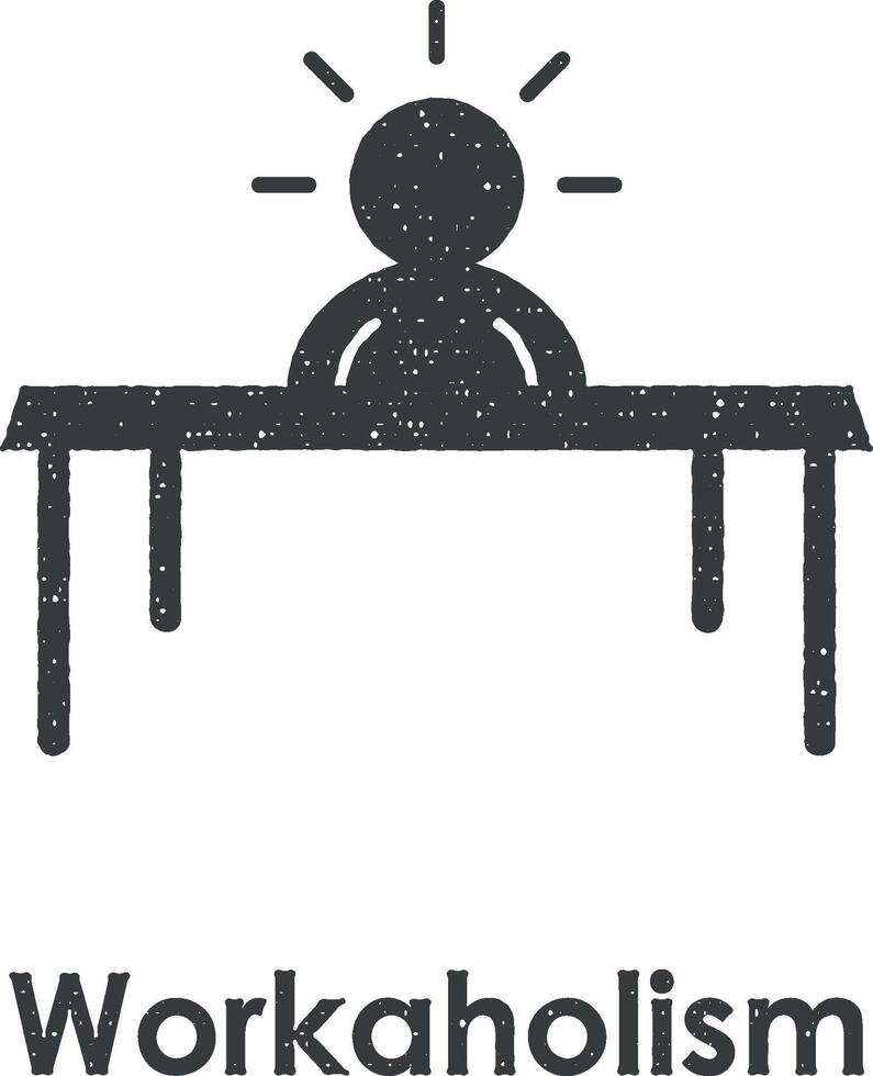 table, worker, workaholic vector icon illustration with stamp effect